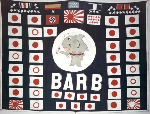 Figure 3: Battle flag used while Barb was commanded by Commander Eugene B. Fluckey, circa 1945. One of the best examples of how successful an aggressive submarine commander could be, Commander Fluckey took the fight to the Japanese, even sending men ashore on the Japanese home islands to blow up a train. (Naval History and Heritage Command, NH 63789-KN)