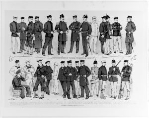 Supplement to Harper's Weekly, June 25, 1898. Artist: H.A. Ogden. The illustration depicts and labels various forms of Naval and Marine Corps uniforms. (NHHC Photo # NH 86170-KN)
