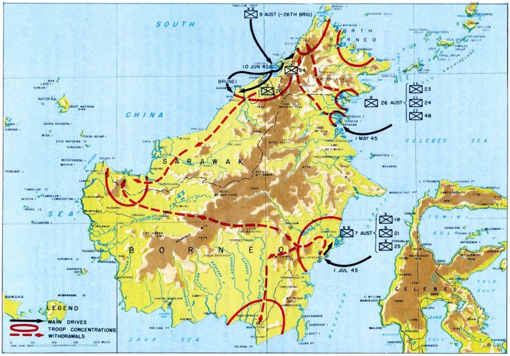 The Borneo Campaign, May-July 1945 Source: Willoughby, C.A. (ed.), Reports of General MacArthur, Vol. I: The Campaigns of MacArthur in the Pacific, Washington DC, 1966, p. 384.