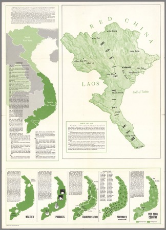 This map, from 1965, shows how Vietnam was divided before the Fall of Saigon. The dividing line was along the 17th parallel. Found in David Rumsey Historical Map Collection Cartography Associates and published by The Associated Press.